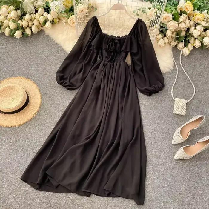 Robe maxi chic et élégante à col carré pour femmes