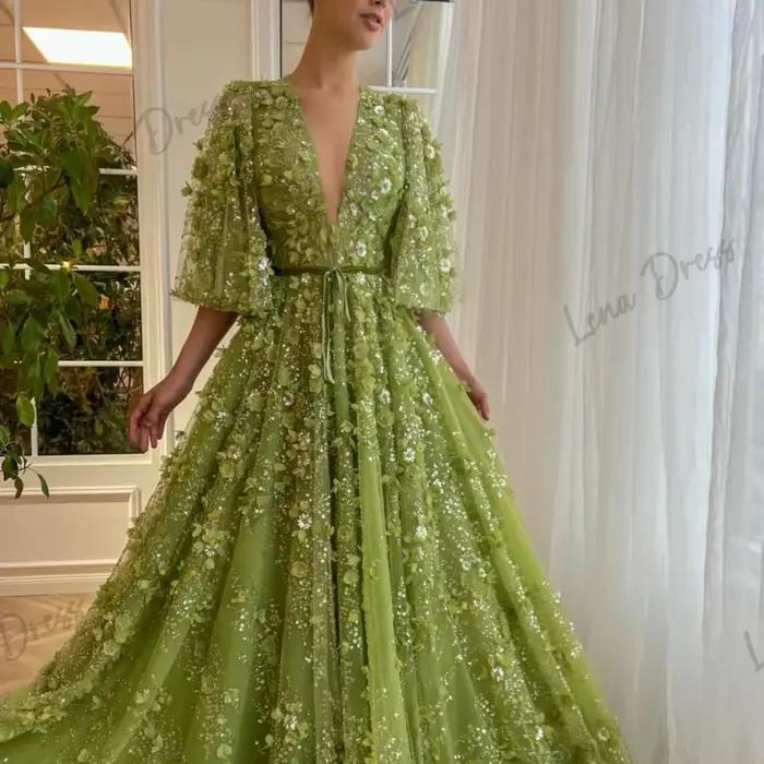 Robe de soirée en dentelle à demi-manches pour femmes