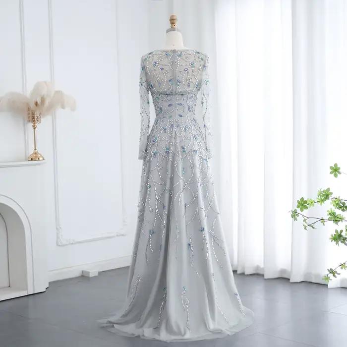 Sharon Said vert perlé sirène robes de soirée à manches longues gris élégant femmes