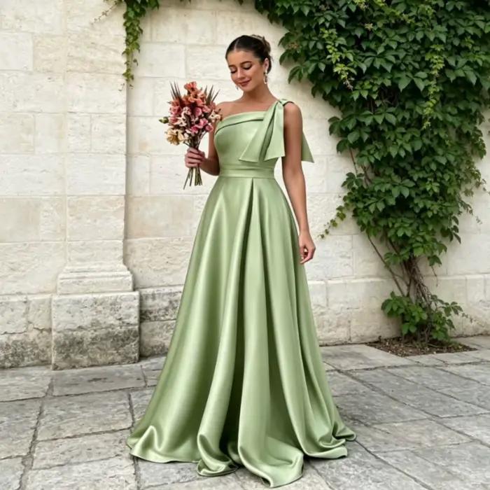 Robe de demoiselle d'honneur asymétrique à grand nœud