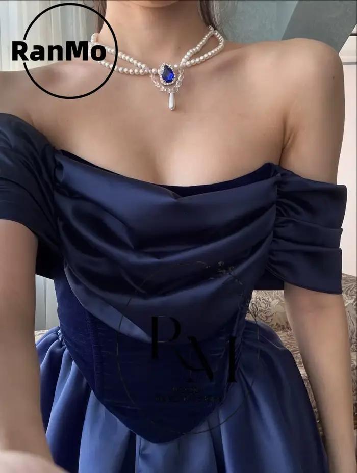 Robe de soirée Ranmo moderne en organza bleu roi