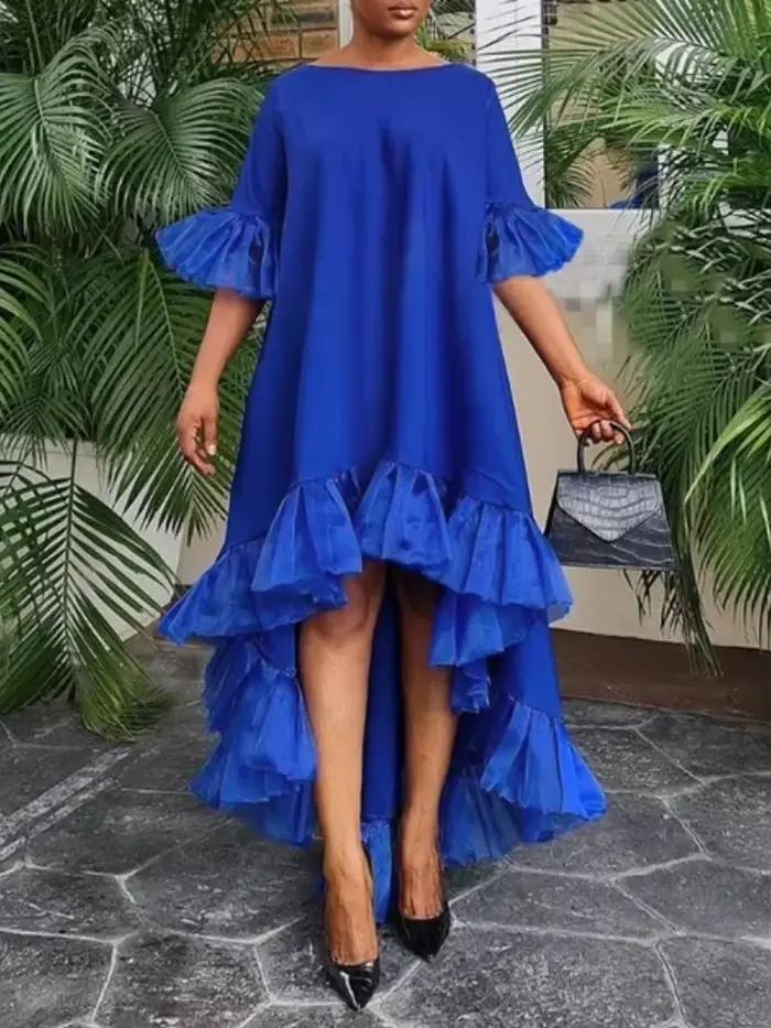 Robe de Soirée en Dentelle avec Manches à Volants pour Femme