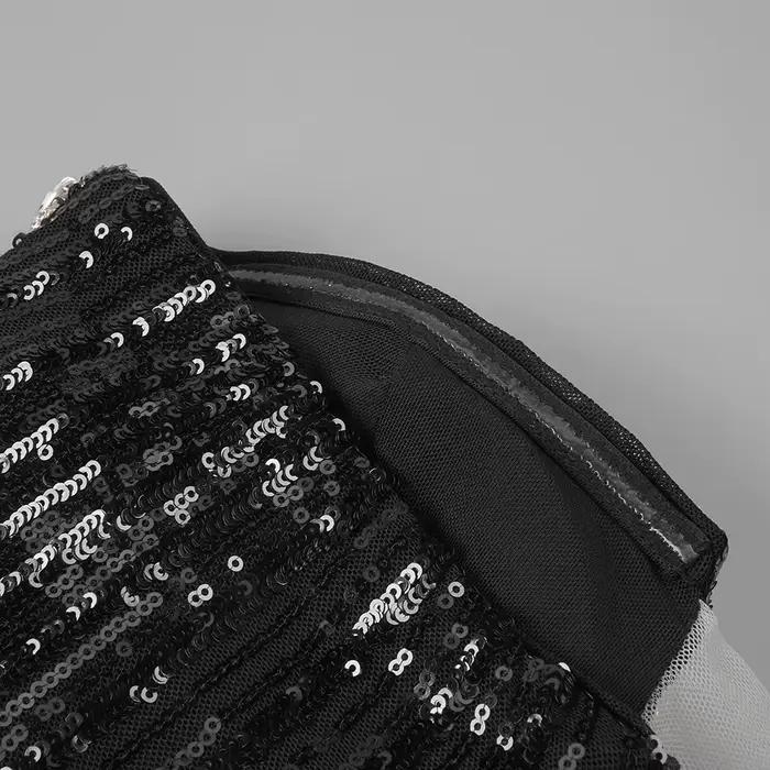 Robe de soirée noire sans bretelles à paillettes – Corset perlé