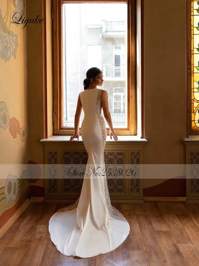 Liyuke personnaliser sur mesure charmante 2 en 1 robes de mariée sirène avec luxe de dentelle Satin étincelle élégance