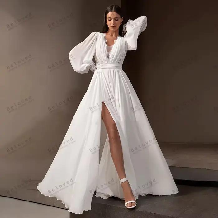 Robes de mariée charmantes en mousseline de soie coupe trapèze