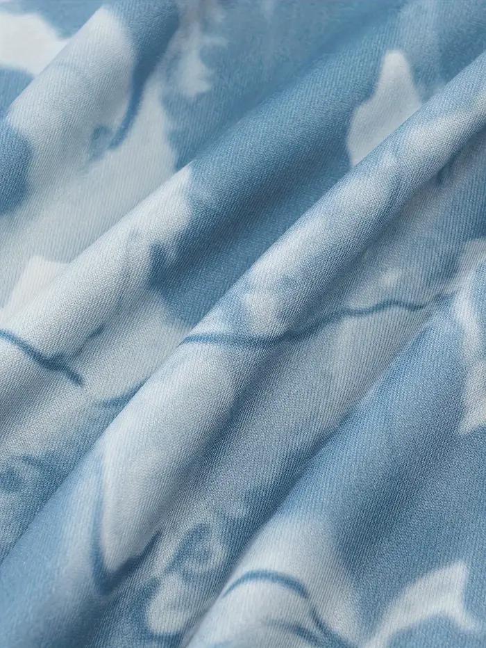 Blue Printed Summer Vacation Dress for Women Sleeveless Tank Maxi
