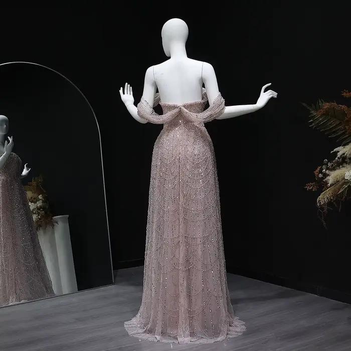 Sharon Said luxe arabe perlé robe de soirée nue pour mariage de Dubaï épaules nues grande taille robes