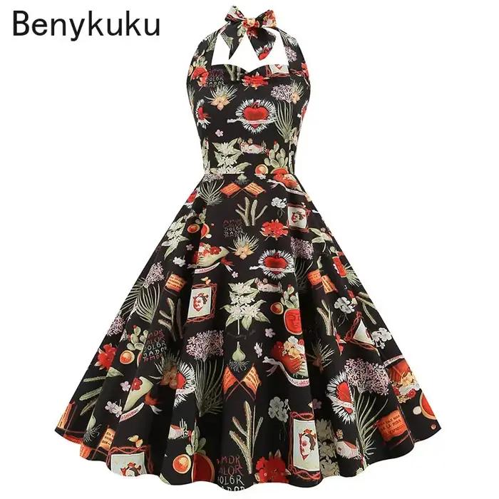 Robe rétro à col licou pour femme