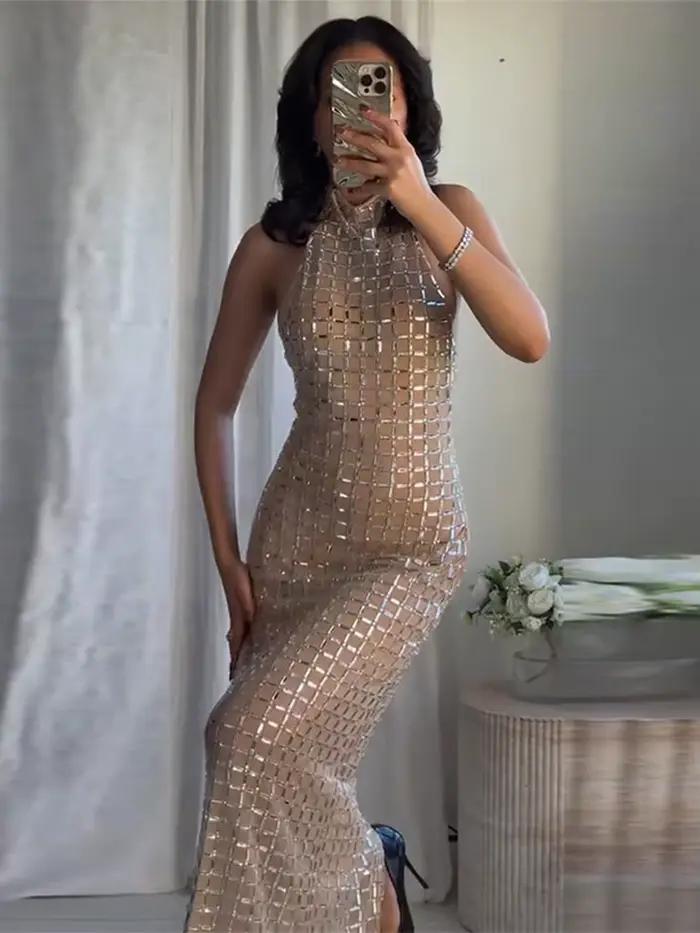 Robe de soirée longue sans manches pour femmes