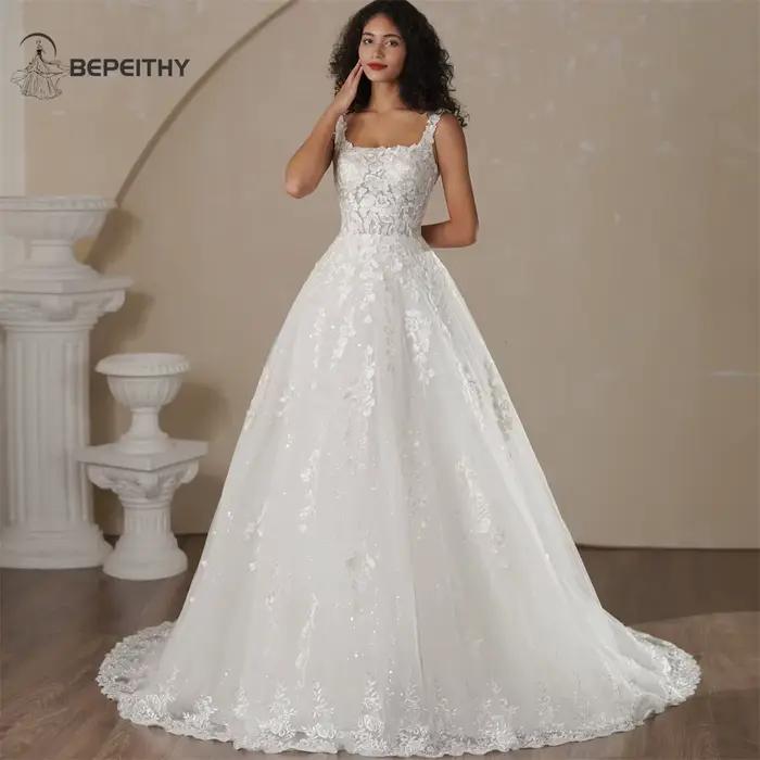 BEPEITHY personnalisé plage dentelle robes de mariée 2025 pour les femmes dos nu une ligne Court Train Sexy sans manches