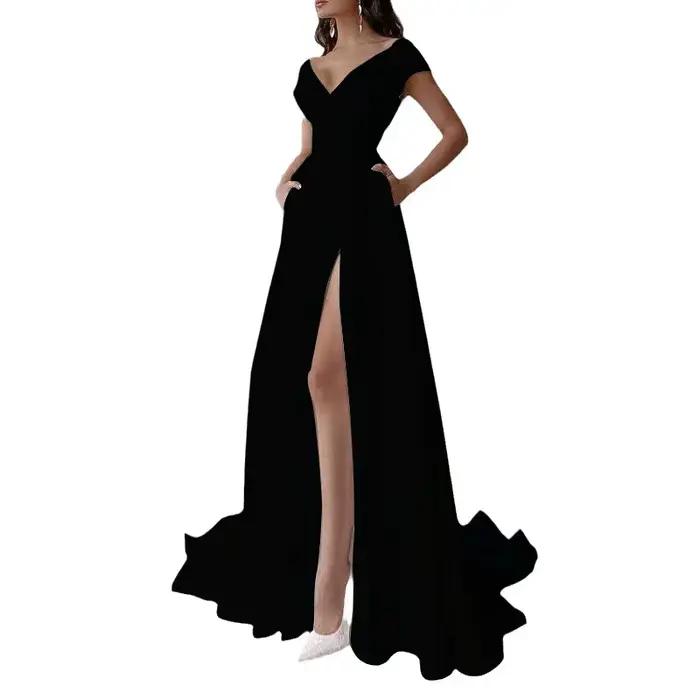 Robe de soirée élégante à volants 2026, longue, couleur unie, dos nu