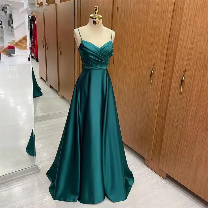 Drak vert robe formelle col en V plissé