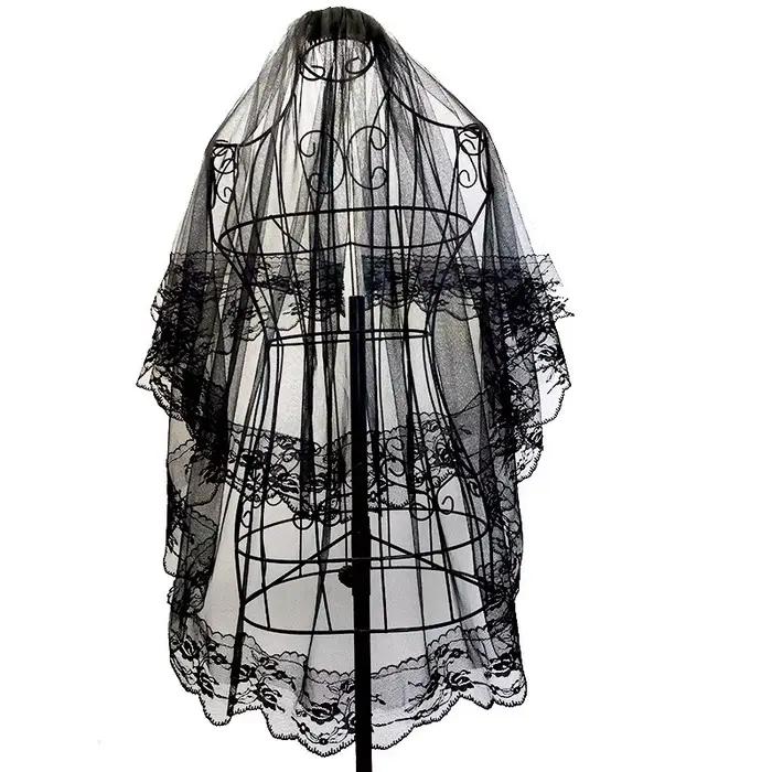 Voile de mariée d'Halloween pour femmes avec bord en dentelle