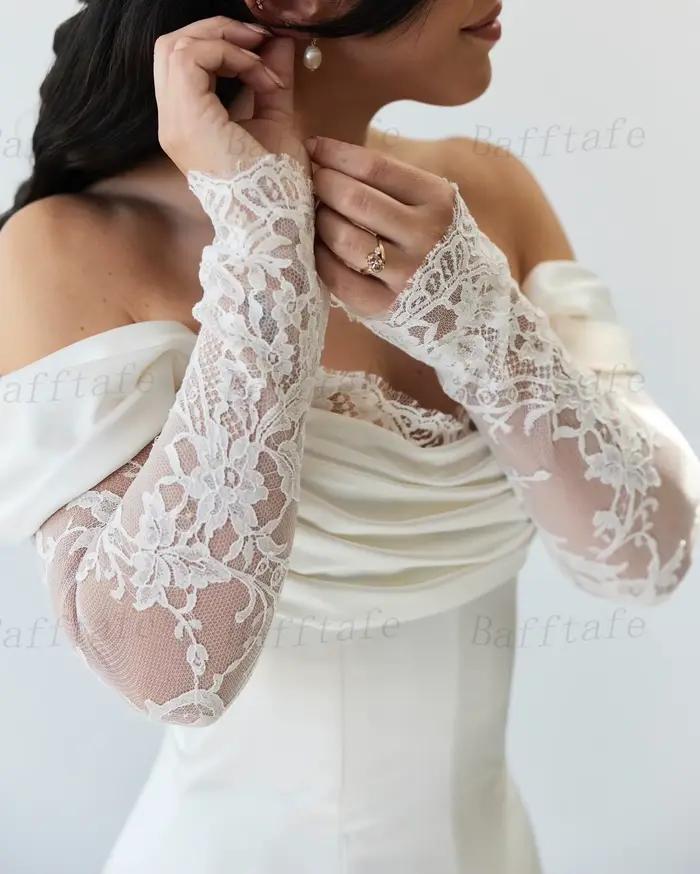 Bafftafe-Robe de Mariée Élégante en Satin et Dentelle à Manches sulf