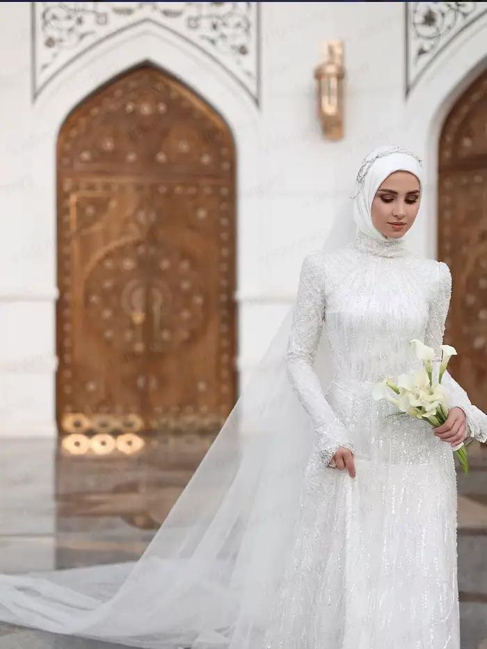 Robes de mariée musulmanes de luxe avec hijab