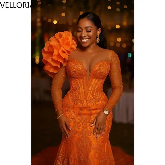Robe de bal de luxe en perles Orange