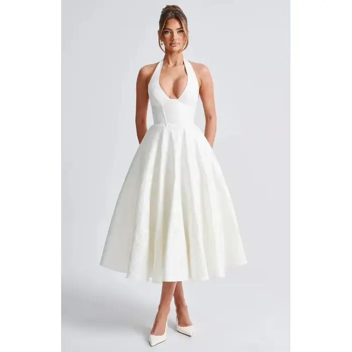 Robe mi-longue pour femme en tissu jacquard