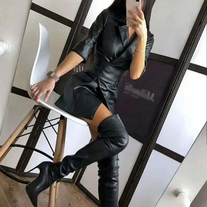 Robe en cuir à manches longues pour femmes