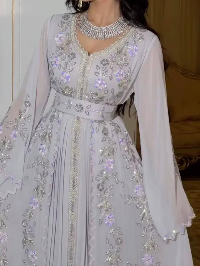 Marocain Une Ligne Robe De Mariée Personnalisée Caftan De Fête Paillettes Brillantes Bal De Luxe Appliques Délicate