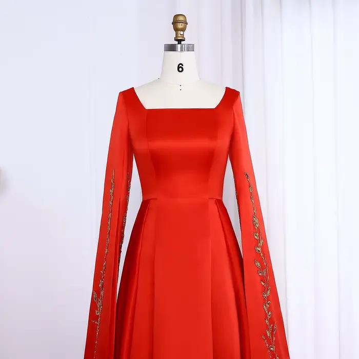 Sharon Said robe de soirée rouge élégante avec broderie florale dorée manches Cape fête de fiançailles pour mariage SS568 personnalisé