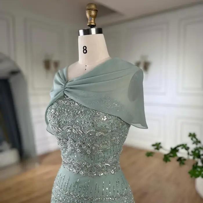 Serene Hill 2025 saoudien arabe sauge vert sirène perlée luxe robe de soirée longue Cape Occasion formelle personnaliser BLA72126B