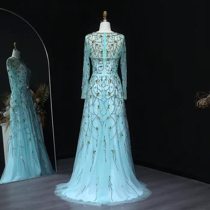 Sharon Said vert perlé sirène robes de soirée à manches longues gris élégant femmes