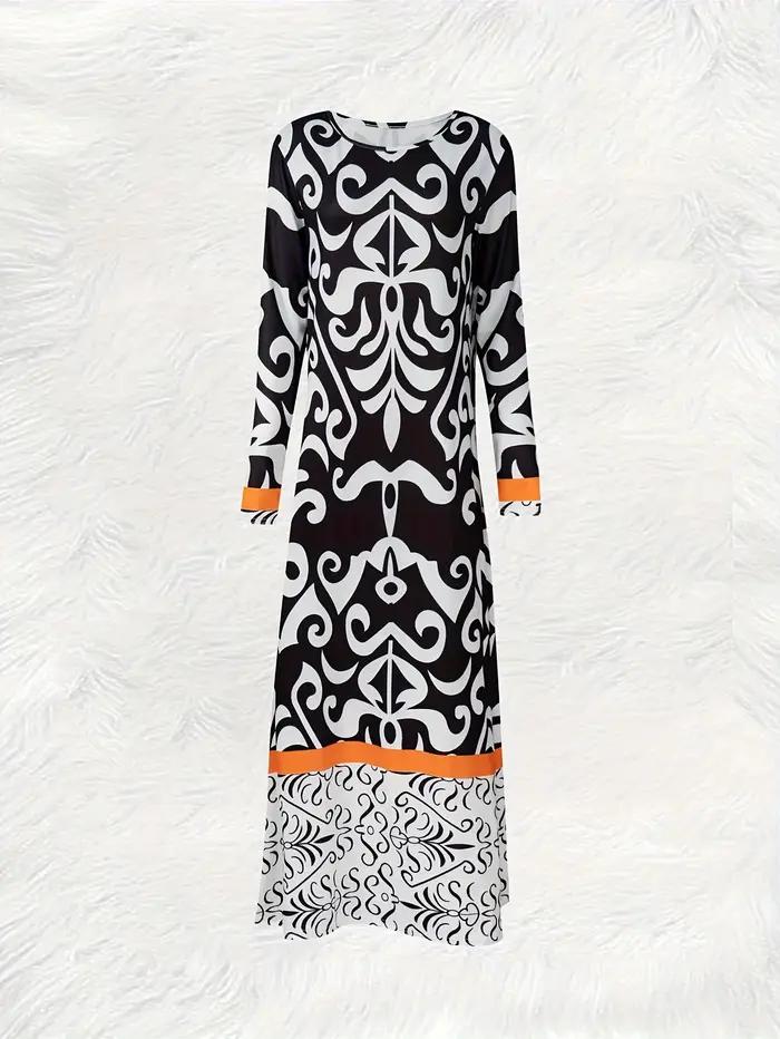 Robe de vacances imprimée noire et orange pour femmes