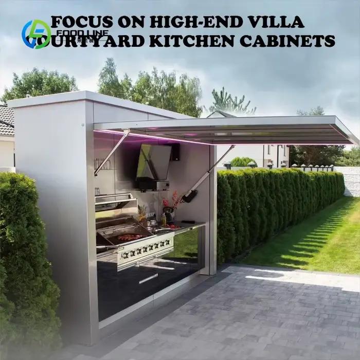 Îlot de cuisine extérieur personnalisé avec évier et rangement en alliage d'aluminium, léger, durable et parfait pour les espaces de cuisson