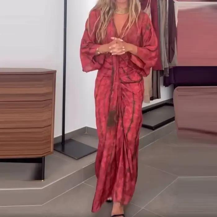 Robe longue drapée à motif imprimé pour femmes