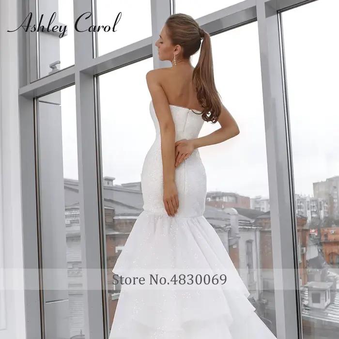 Ashley Carol-Robe de mariée sirène à volants perlés brillants