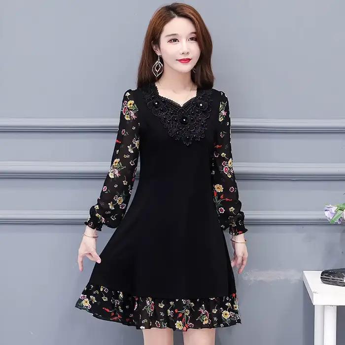 Robes florales pour femmes fleur élégante et belle en vente liquidation fête printemps automne 2025 femme ample robe à manches longues
