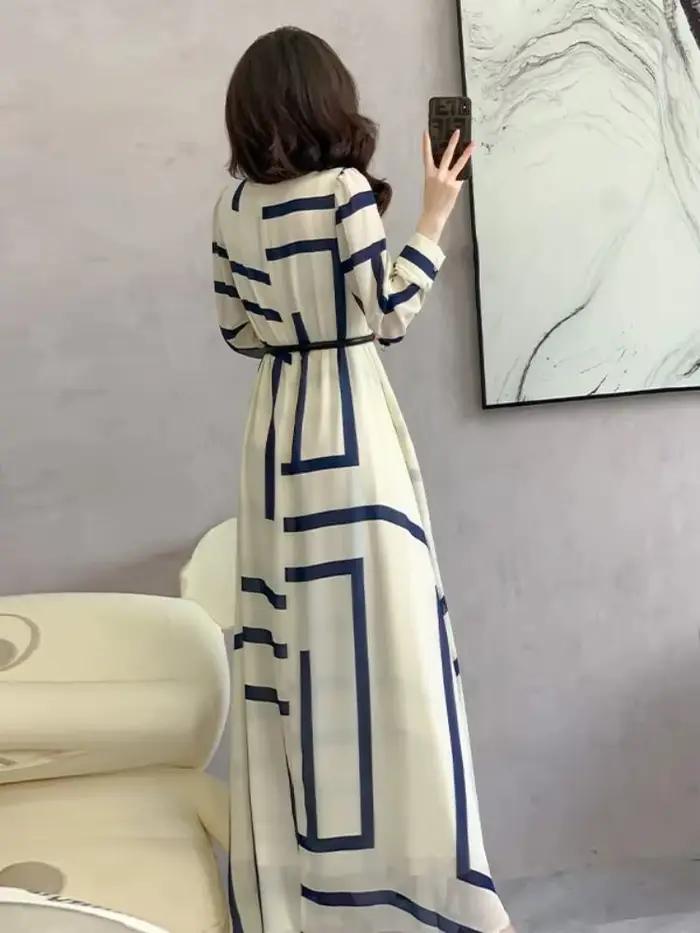 Robes géométriques françaises en mousseline de soie pour femmes