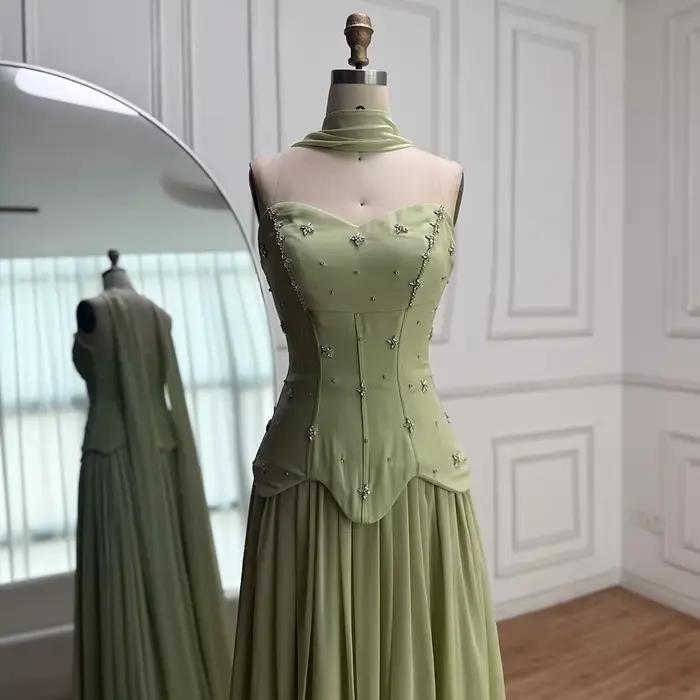 Robe de soirée élégante vert sauge