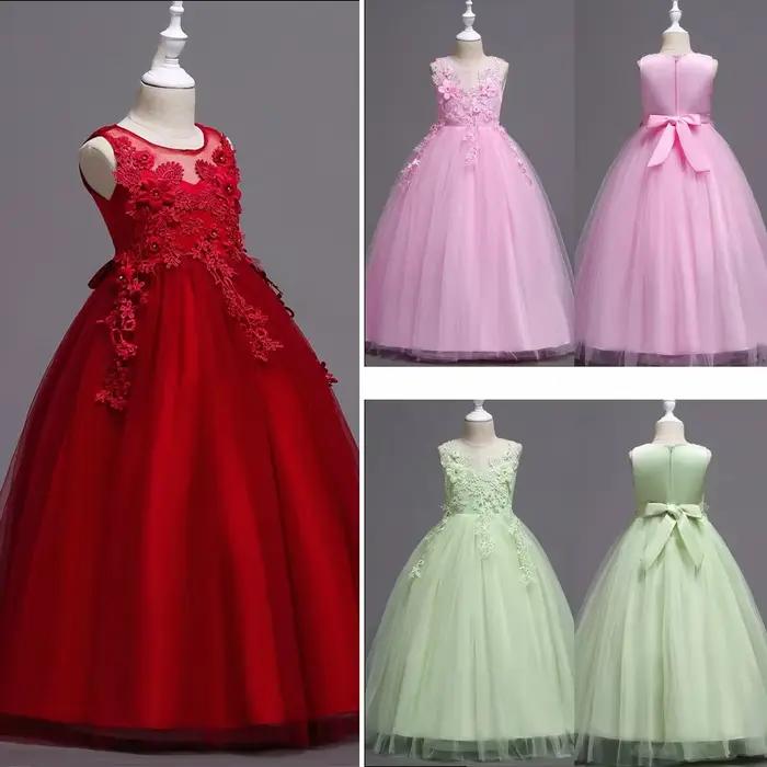 Belle longue robe de fille de fleur pour les filles élégant bordeaux rose vert blanc enfants robes de fête de mariage