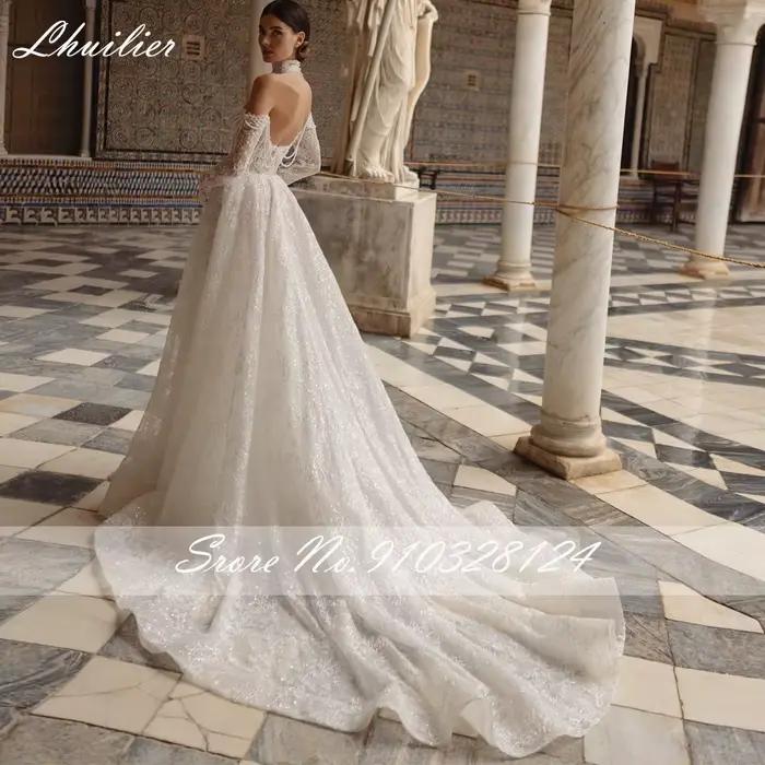 Lhuilier personnalisé une ligne Illusion dentelle robes de mariée hors de l'épaule perlée