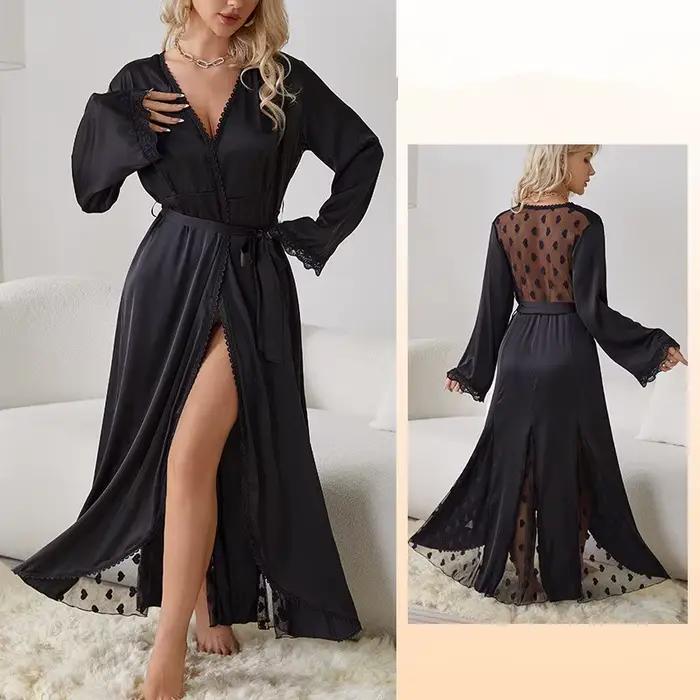 Robes De Novia nouvelle soie Satin dentelle Robe femmes vêtements De nuit en vrac printemps automne été peignoir femme