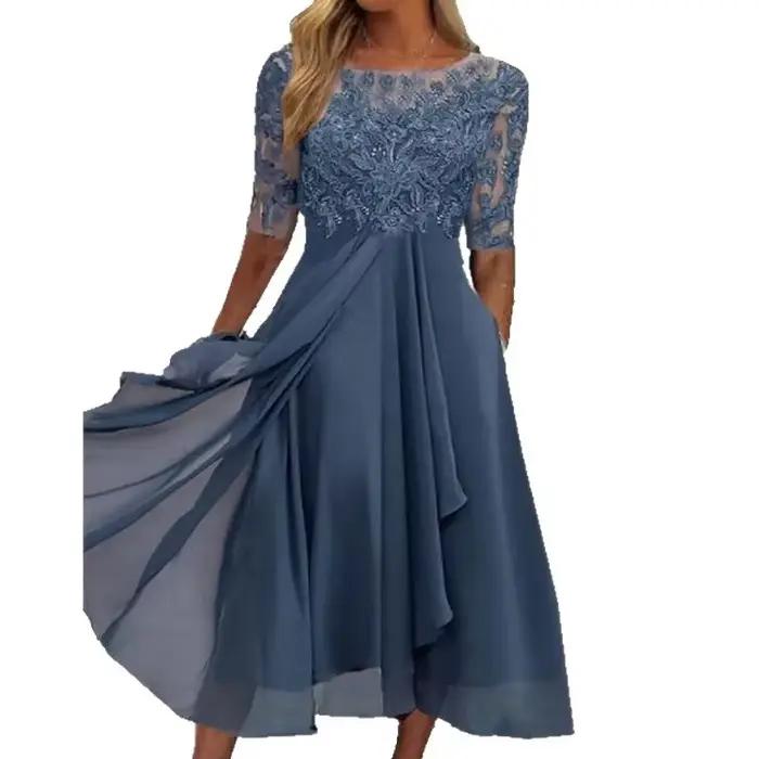 Robes pour femmes robe Simple romantique avec mousseline de soie Patchwork dentelle évider