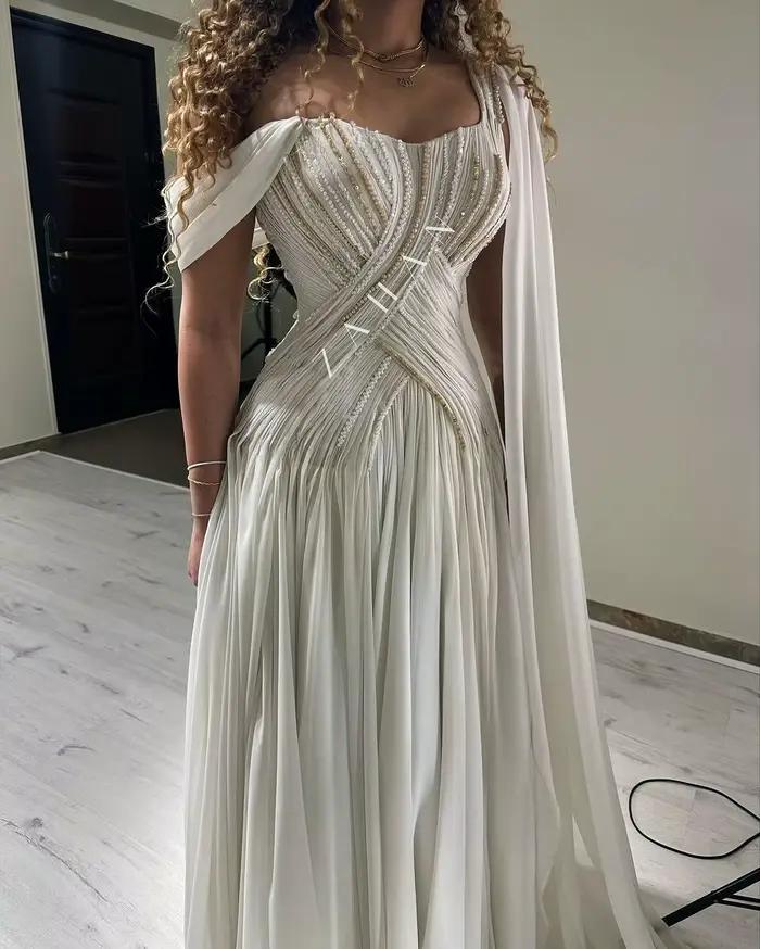 Robe de Soirée Longue en Tulle Blanc pour Femme