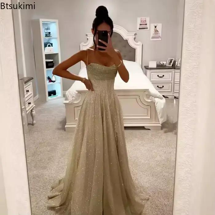 Bronzant or grande balançoire robe élégante licou Socialite fête Robes de soirée décontracté mode femmes bretelles