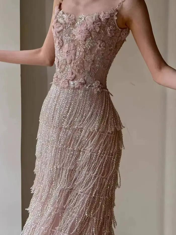 Robe à franges robe de soirée pour femme robe de princesse haut de gamme Banquet Socialite artisanat lourd fiançailles robe de soirée de luxe légère