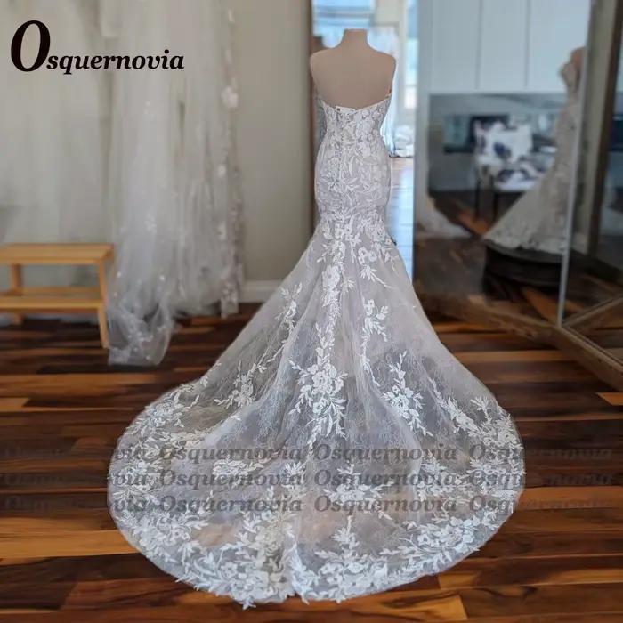 Osquernovia robes De mariée chérie attrayantes dentelle Appliques sirène Corset sans manches bouton