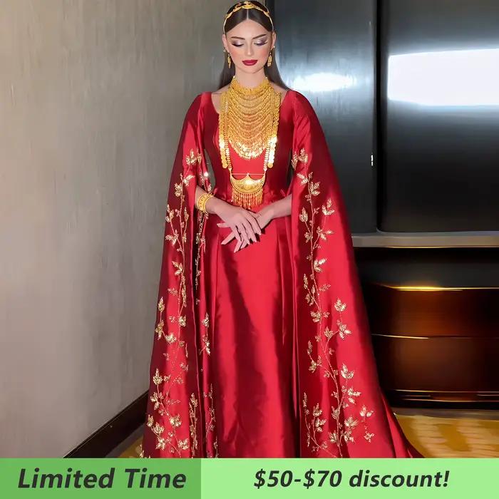 Sharon Said robe de soirée rouge Royal avec broderie florale dorée manches Cape fête de fiançailles pour mariage SS568 personnalisé