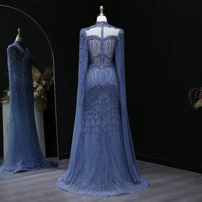 Robe de soirée Sharon Said Dubai Green à col montant avec manches cape et perles شارون سعيد