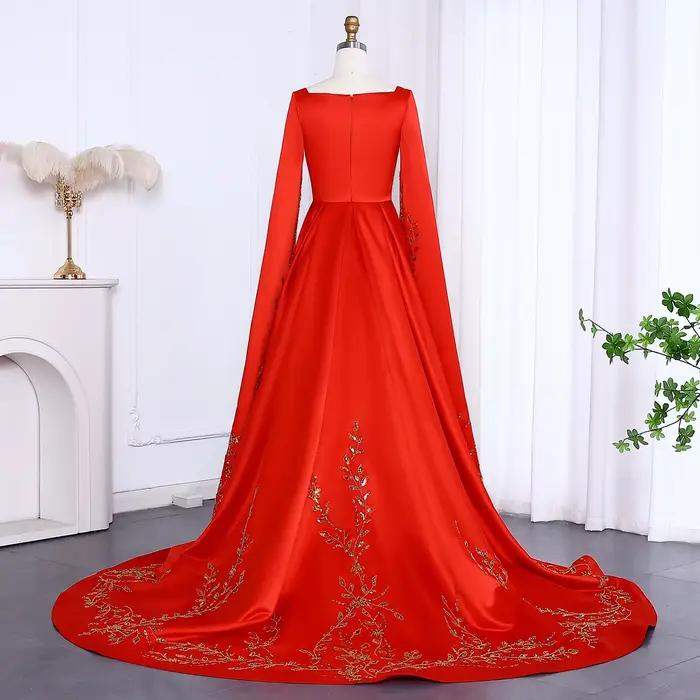 Sharon Said robe de soirée rouge élégante avec broderie florale dorée manches Cape fête de fiançailles pour mariage SS568 personnalisé