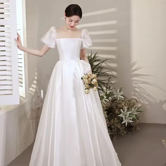 Robe de mariée française en polyester et dentelle, style forêt, cintrée à la taille, robe trapèze personnalisable pour femmes occasions spéciales