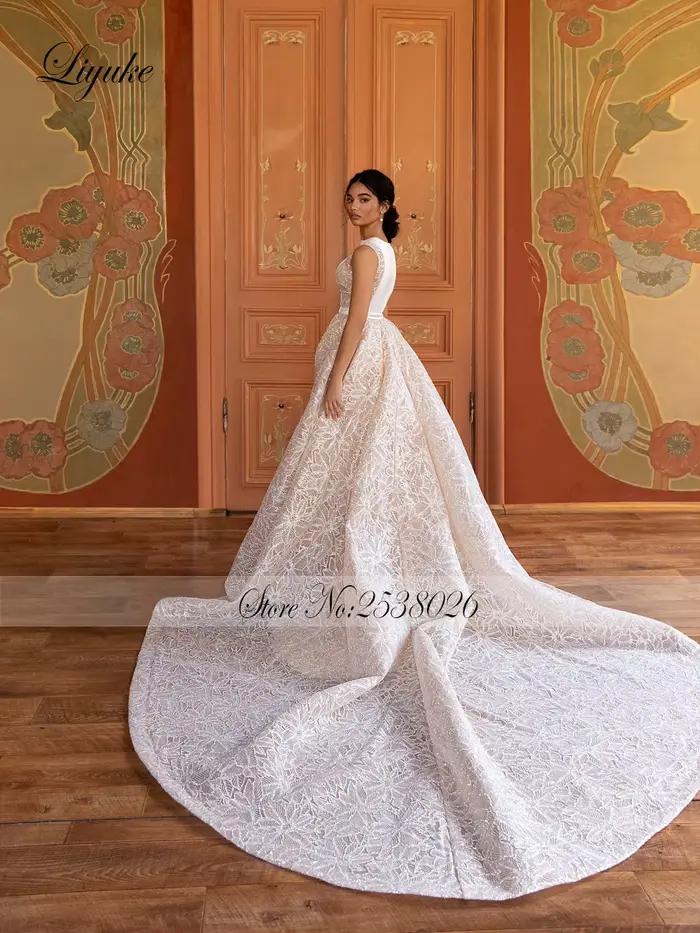Liyuke personnaliser sur mesure charmante 2 en 1 robes de mariée sirène avec luxe de dentelle Satin étincelle élégance