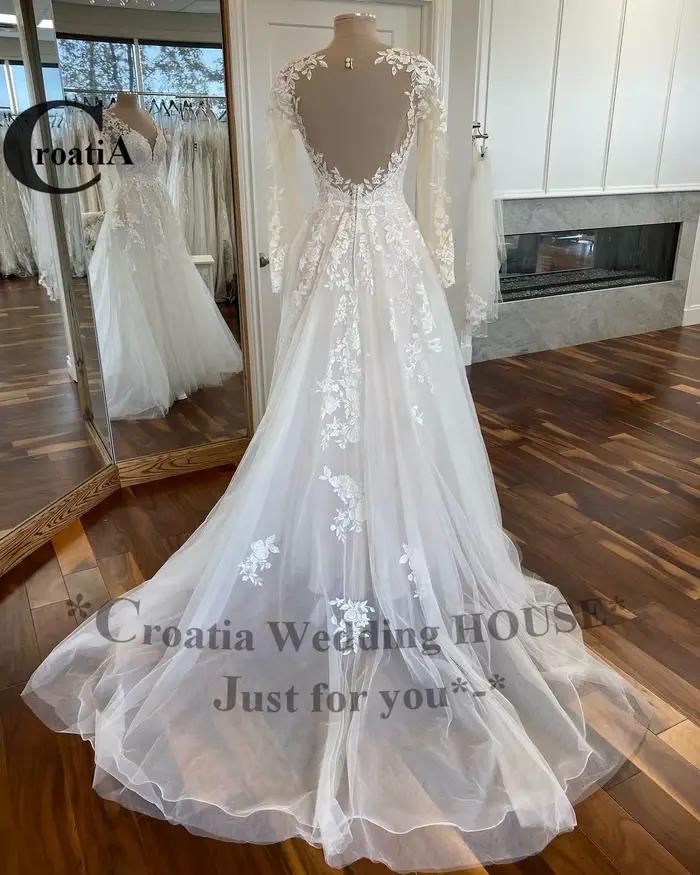 Croatie mode robes De mariée nouveau Robe De Noiva manches longues chapelle Train Gelinlik dubaï