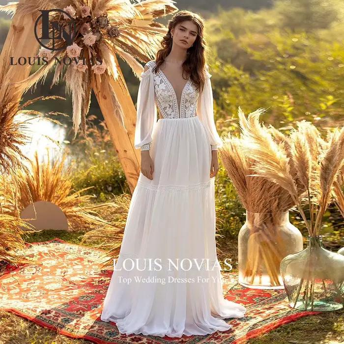Modiis-Robe de mariée à manches longues avec broderie