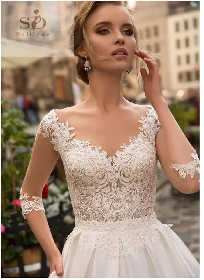 SoDigne-Robe de mariée à manches longues pour femmes