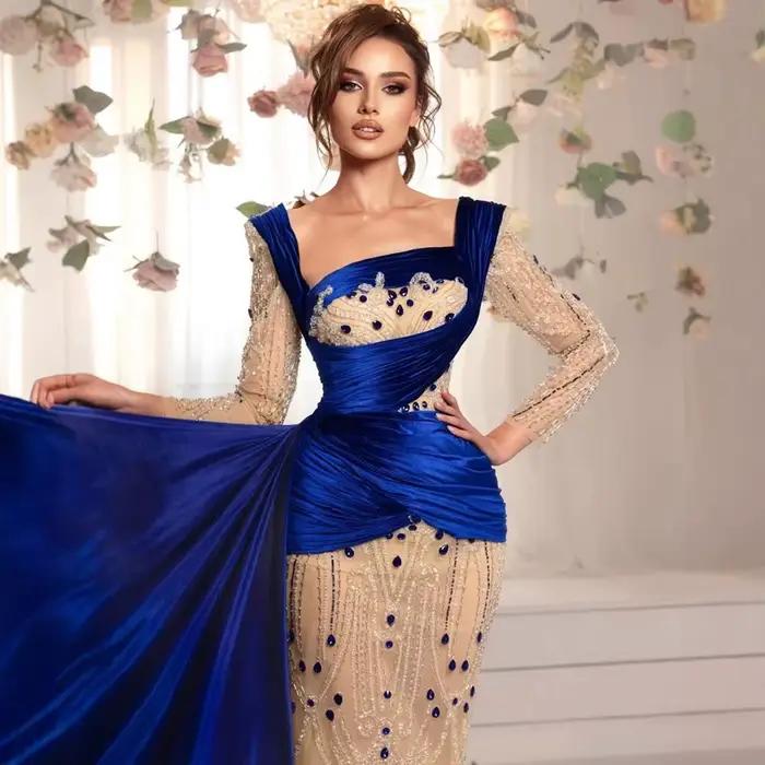 Robe de soirée sirène en velours bleu Royal